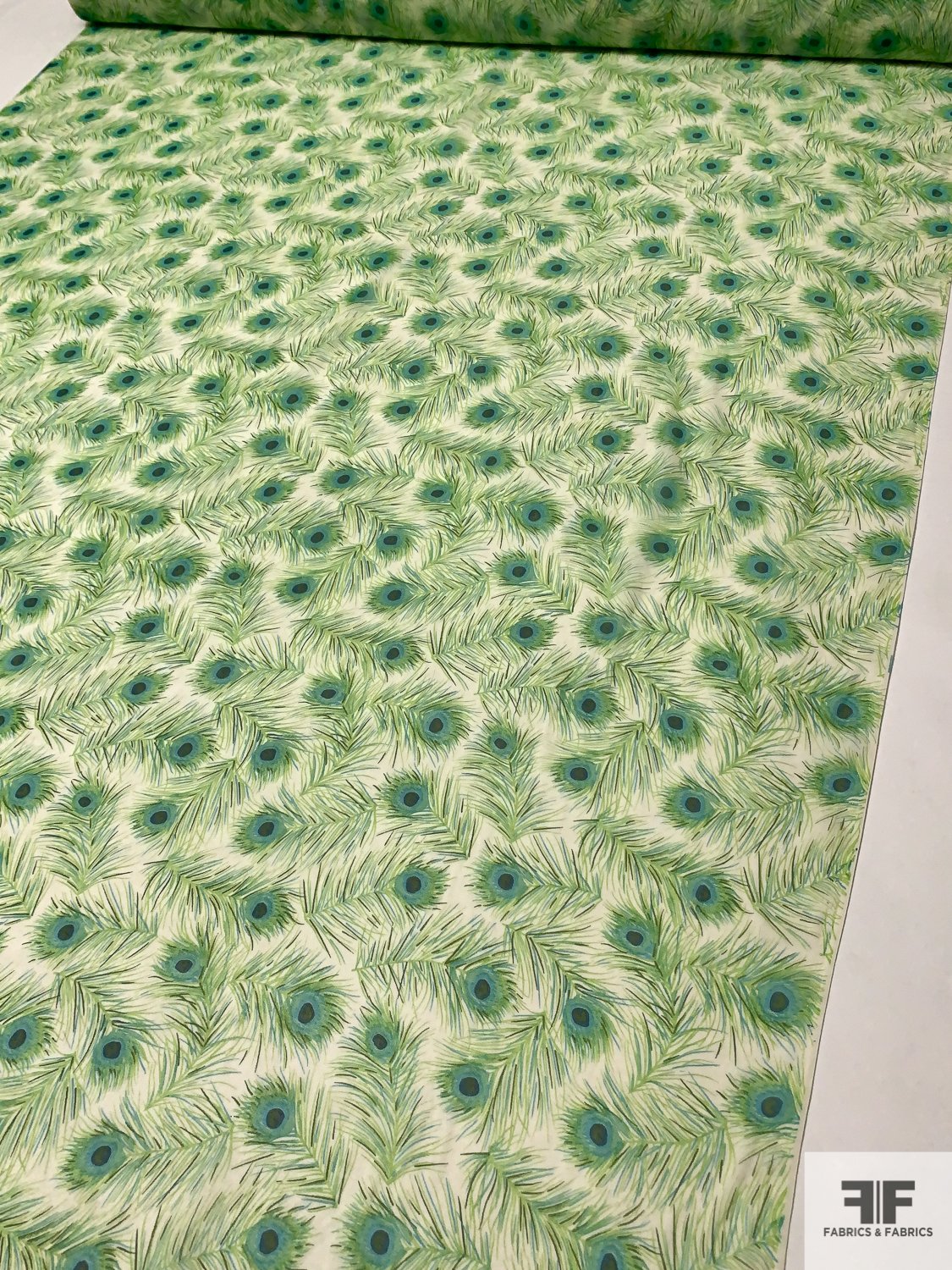 Peacock Feather Printed Silk Chiffon - Shades of Green
