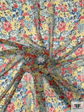 Spring Floral Printed Silk Chiffon - Seafoam / Dark Coral / Yellow / Blue