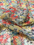 Spring Floral Printed Silk Chiffon - Seafoam / Dark Coral / Yellow / Blue