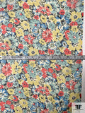 Spring Floral Printed Silk Chiffon - Seafoam / Dark Coral / Yellow / Blue