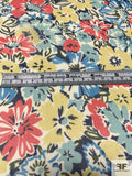 Spring Floral Printed Silk Chiffon - Seafoam / Dark Coral / Yellow / Blue