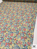 Spring Floral Printed Silk Chiffon - Seafoam / Dark Coral / Yellow / Blue