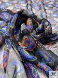 Playful Paisley Printed Silk Chiffon - Black / Black / Multicolor