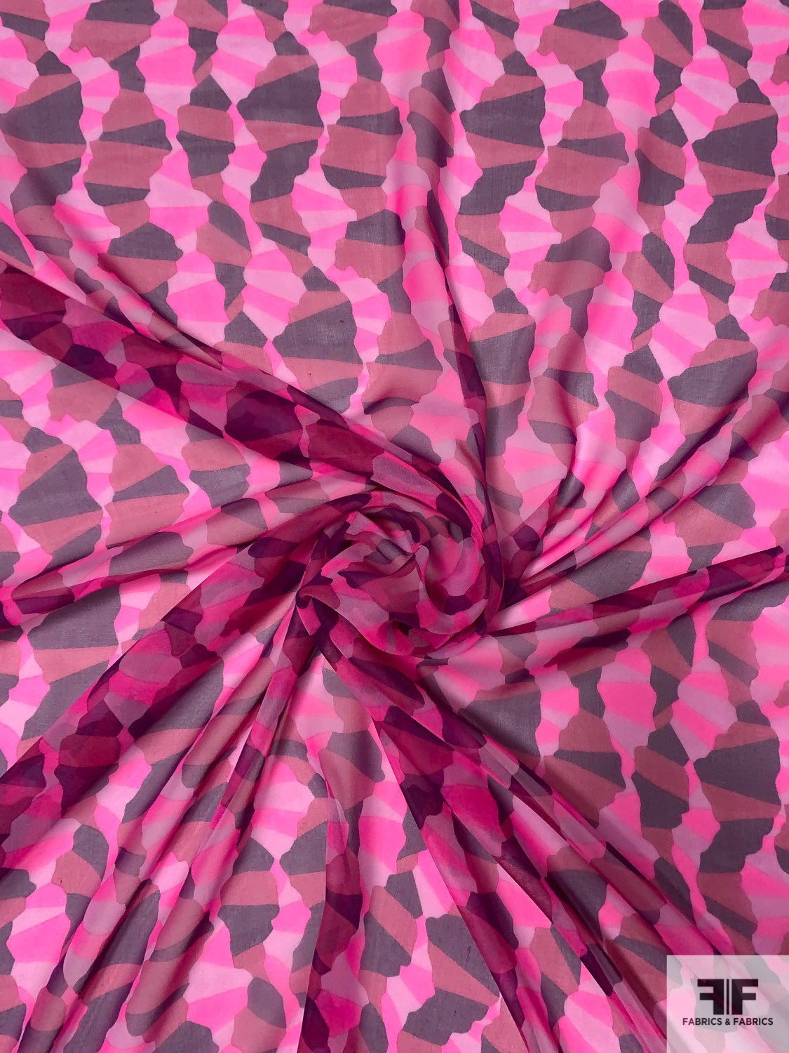 Abstract Vertical Wavy Lines Printed Silk Chiffon - Hot Pink / Purple / Orchid / Berry