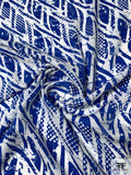 Abstract Diagonal Linear Design Printed Silk Georgette - Royal Blue / White