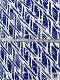 Abstract Diagonal Linear Design Printed Silk Georgette - Royal Blue / White