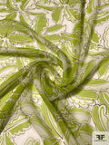 Leaf Graphic Printed Silk Chiffon - Lime Green / Off-White / Dark Tan
