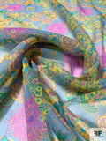 Paisley Floral Printed Silk Chiffon - Yellow / Hot Pink / Shades of Blue / Green
