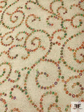 Circles in Swirl Printed Silk Chiffon - Light Eggnog / Orange / Green