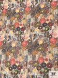 Hazy Tiles and Floral Collage Printed Silk Chiffon - Multicolor Earth