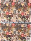 Hazy Tiles and Floral Collage Printed Silk Chiffon - Multicolor Earth