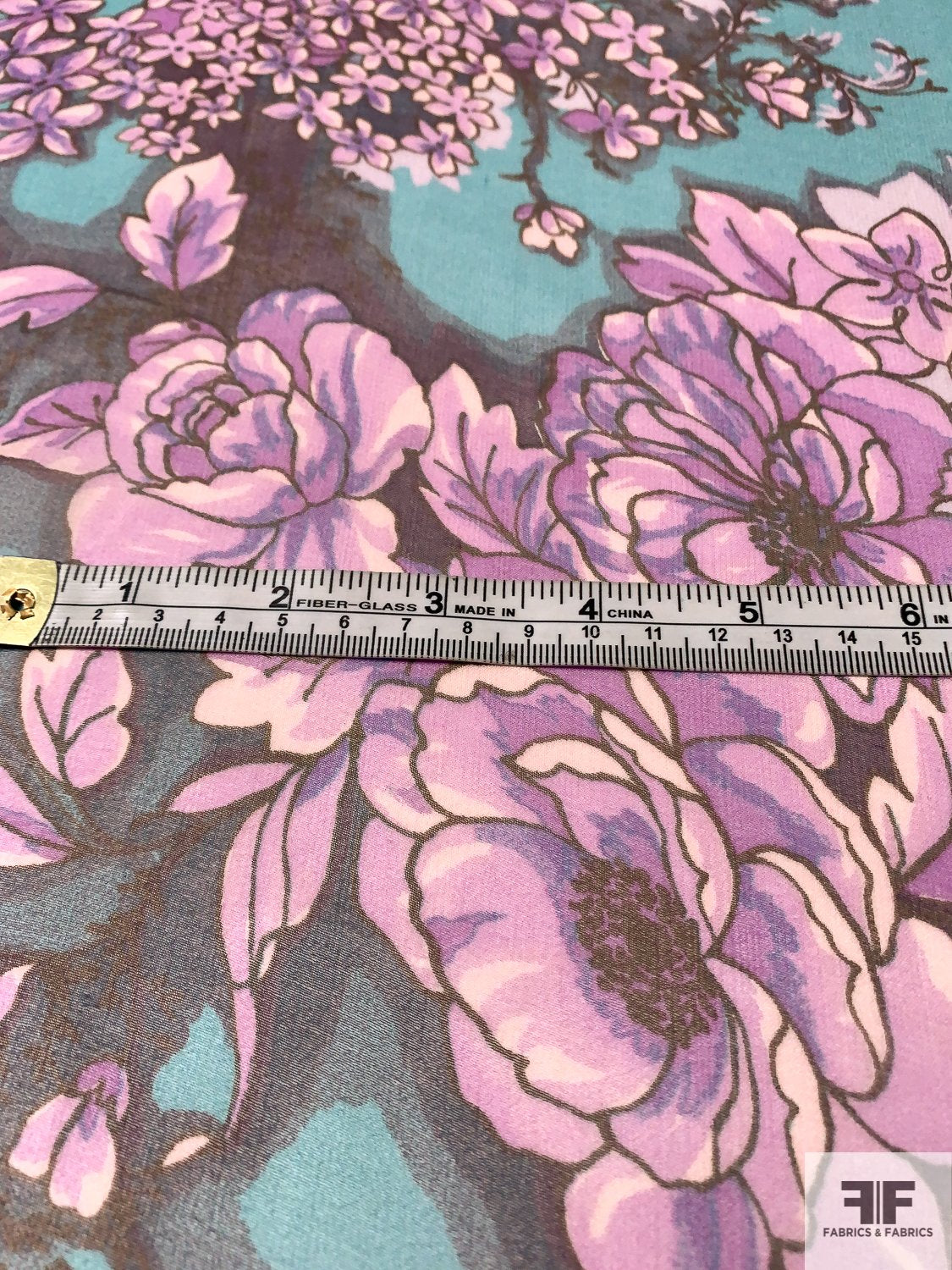Trailing Floral Printed Silk Chiffon - Turquoise / Plum / Orchid