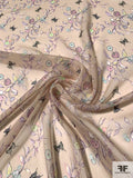 Delicate Floral and Butterfly Printed Silk Chiffon - Nude / Pastels