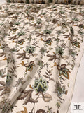 Leaf Stem Printed Silk Chiffon - Off-White / Earth Tones / Mint
