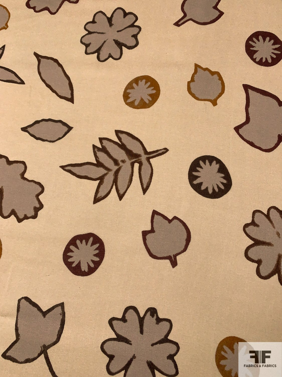 Leaf Drawings Printed Silk Georgette - Sand / Saddle / Grey / Brown