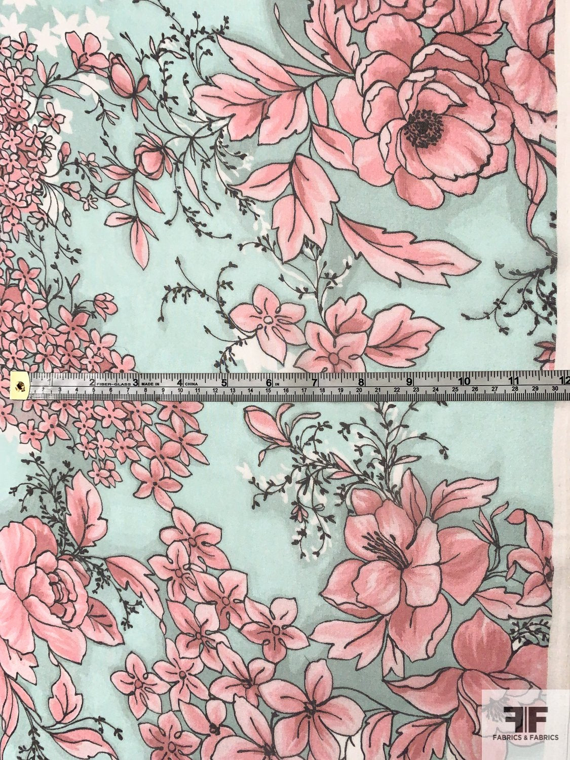 Dreamy Floral Printed Silk Chiffon - Rose Pink / Seafoam / Black