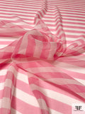 Horizontal Striped Printed Silk Chiffon - Bubblegum Pink / Off-White