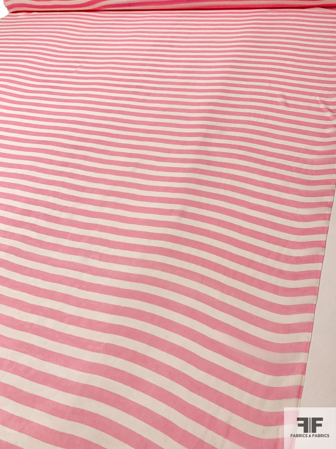 Horizontal Striped Printed Silk Chiffon - Bubblegum Pink / Off-White