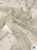 Ethereal Watercolor Floral Printed Silk Chiffon - Ivory / Grey