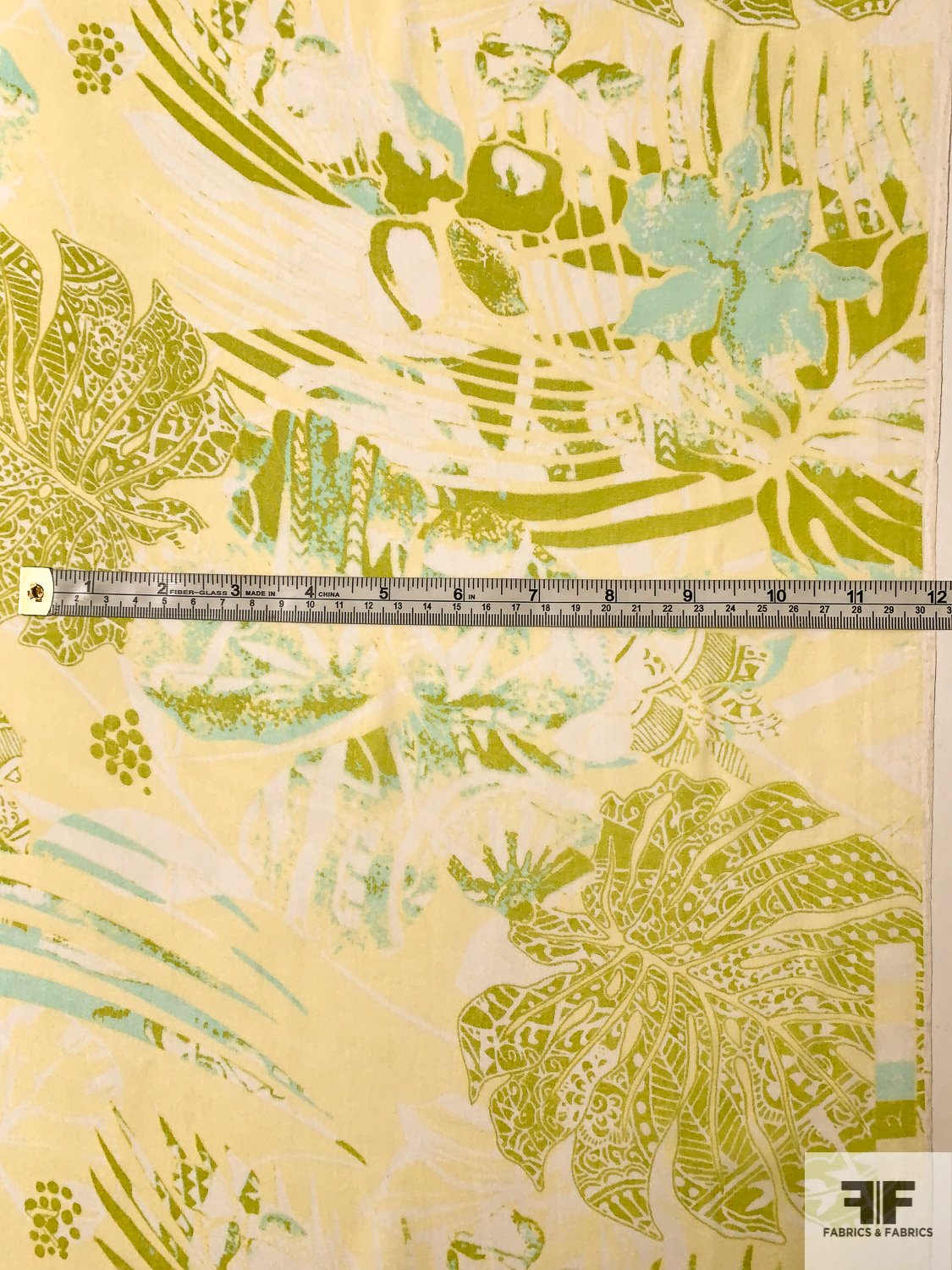 Abstract Leaf Printed Silk Chiffon - Yellow / Lime / Seafoam