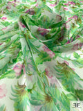 Summer Floral Printed Silk Chiffon - Seafoam / Greens / Orchid