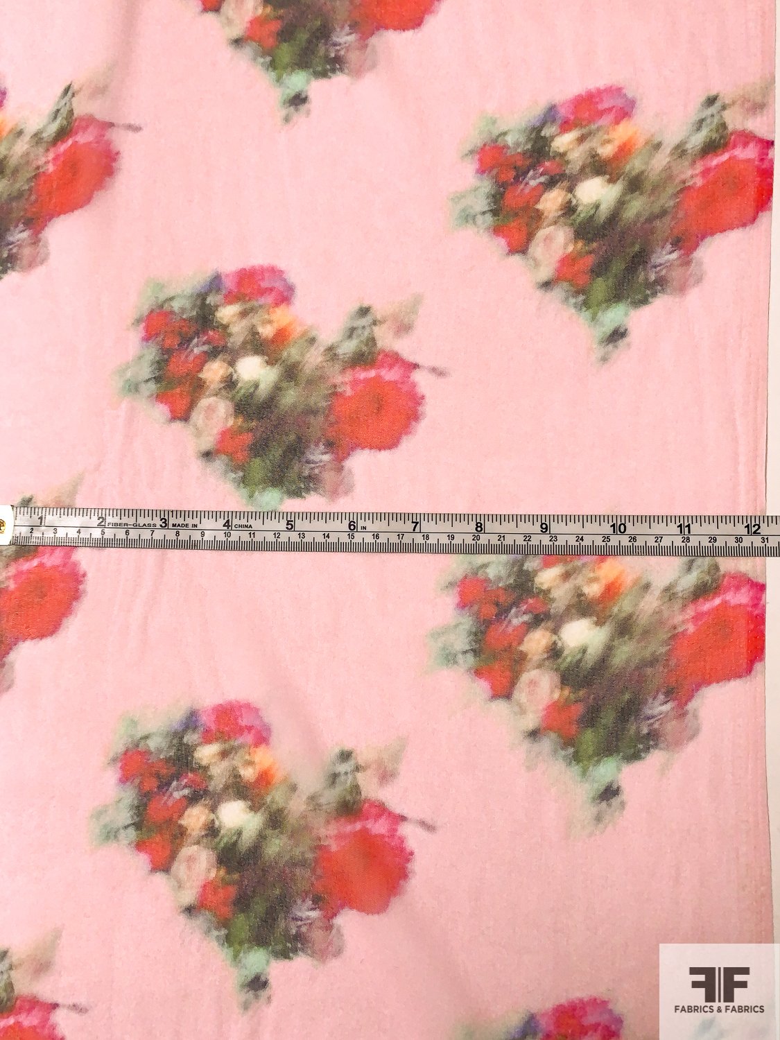 Hazy Floral Bouquets Printed Silk Chiffon - Gentle Pink / Multicolor