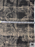 Plaid and Whirling Plant Stems Printed Silk Chiffon - Black / Beige