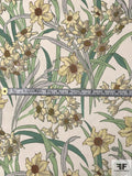 Garden Floral Printed Silk Chiffon - Shades of Green / Yellow / Off-White