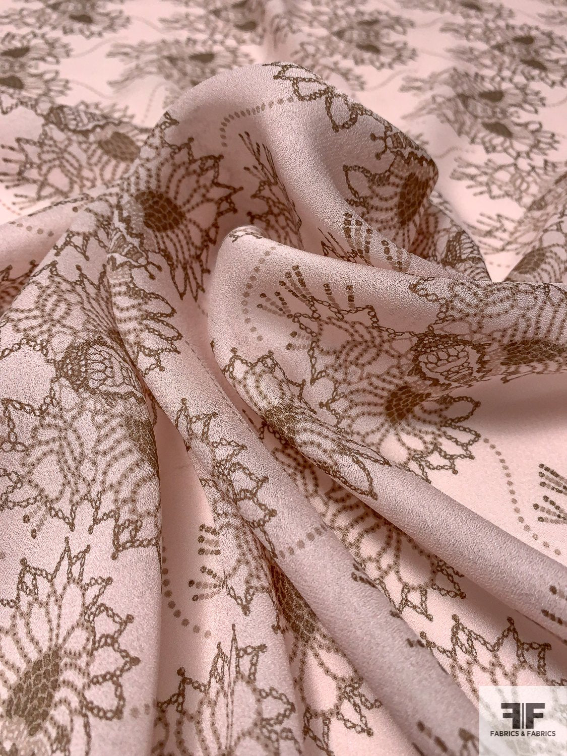 Pine Cone Floral Printed Silk Chiffon - Blush Pink / Tauple