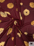 Painterly Floral Printed Silk Georgette - Maroon / Tan / Beige