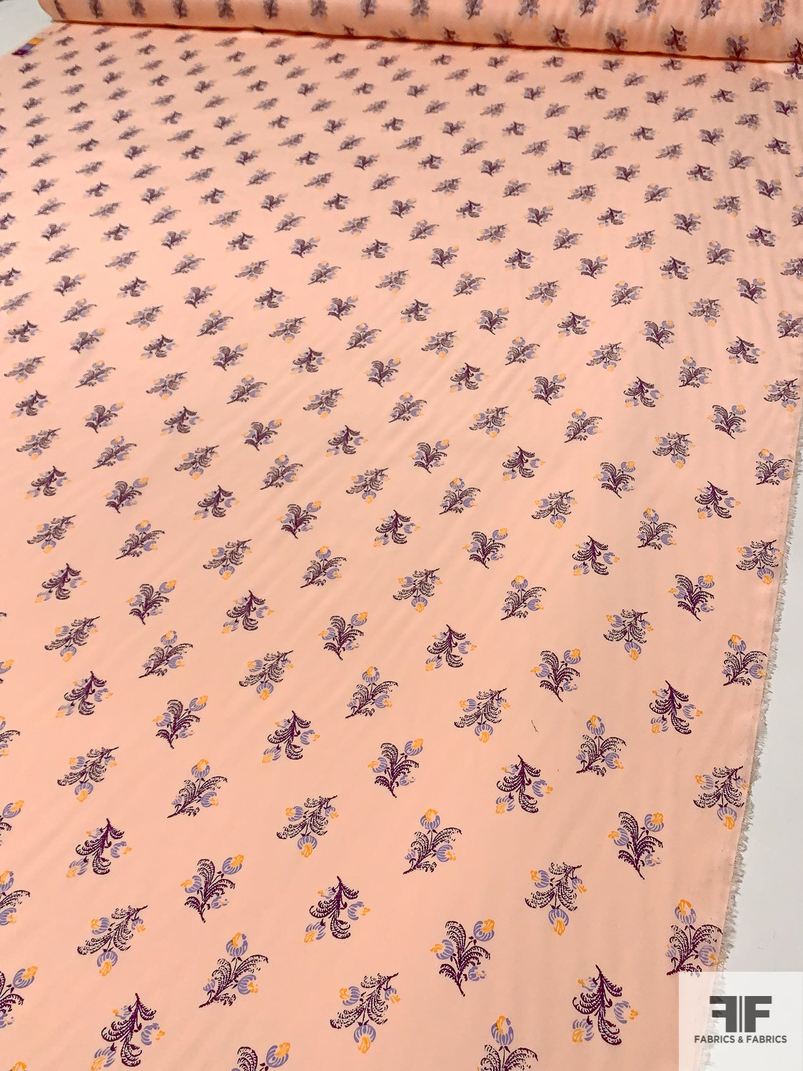 Floral Printed Silk Crepe de Chine - Peach / Purple / Orange