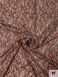Paisley-Like Leaves Printed Silk Georgette - Butter Brown / Multicolor