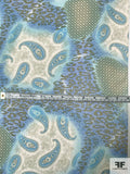 Soothing Paisley and Animal Pattern Printed Silk Georgette - Sky Blue / Dark Ecru / Off-White