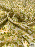 Pebble-Look Splatter Printed Silk Georgette - Olive Green / Lime Green / Butter / White