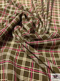 Plaid-Like Printed Silk Crepe de Chine - Olive-Brown / Pink / Cream