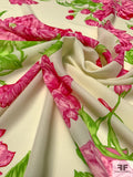 Joyous Floral Printed Silk Georgette - Shades of Pink / Green / Ivory