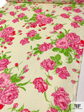 Joyous Floral Printed Silk Georgette - Shades of Pink / Green / Ivory