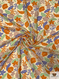 Leaf Silhouette Printed Silk Georgette - Periwinkle / Turmeric / Mint / Cream