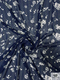 Vertical Textured Striped and Floral Pin Dot Printed Silk Georgette Panel - Navy / Off-White / Tan