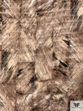 Italian Feathery Tiles Printed Viscose Crepe de Chine with Eyelash Fringe - Earth Tones / Black