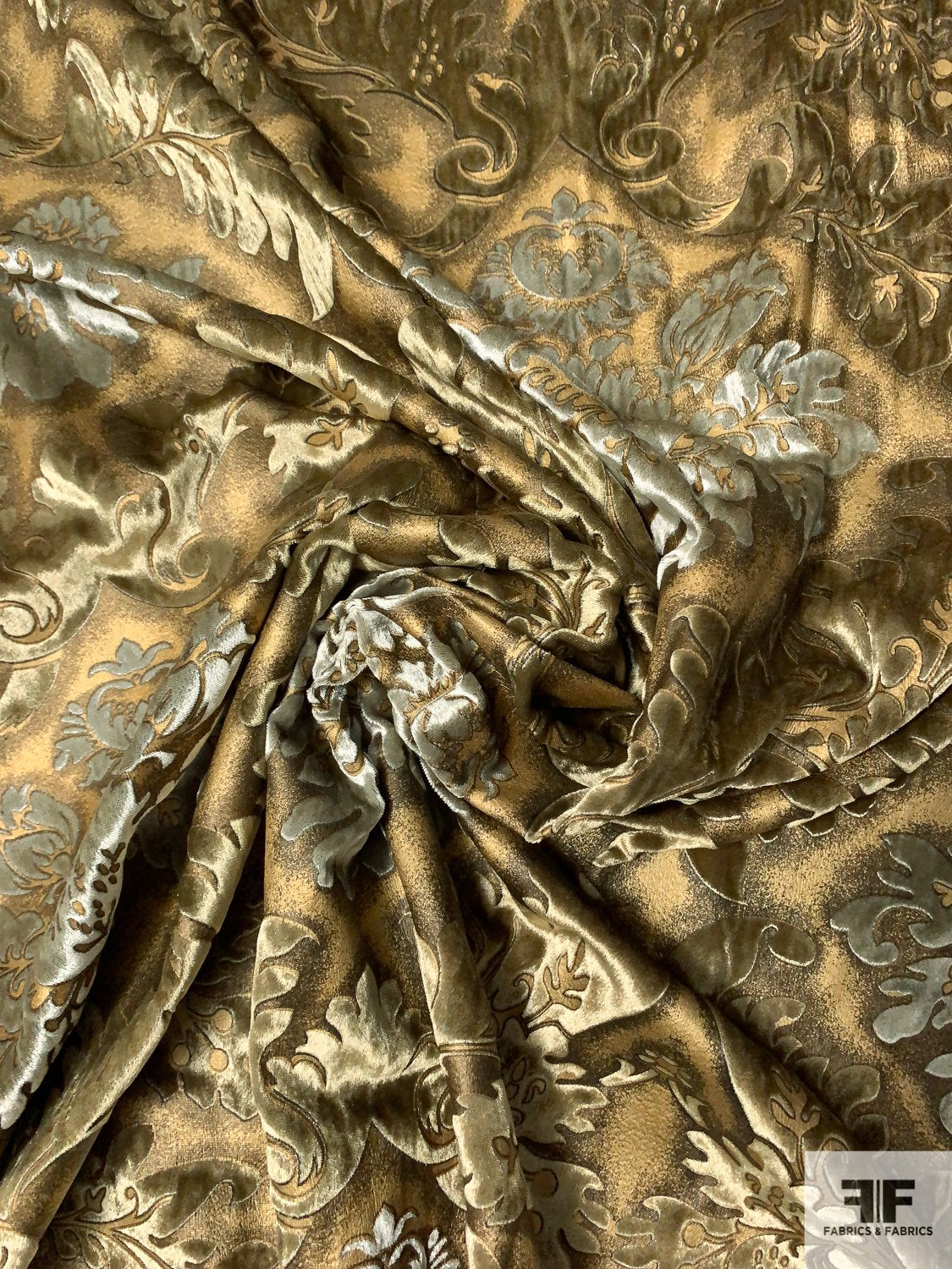 Damask Embossed Velvet - Antique Gold / Olive / Bronze