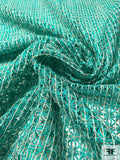 Italian Open Weave Pattern Rayon-Cotton Blend Novelty - Turquoise / White / Navy