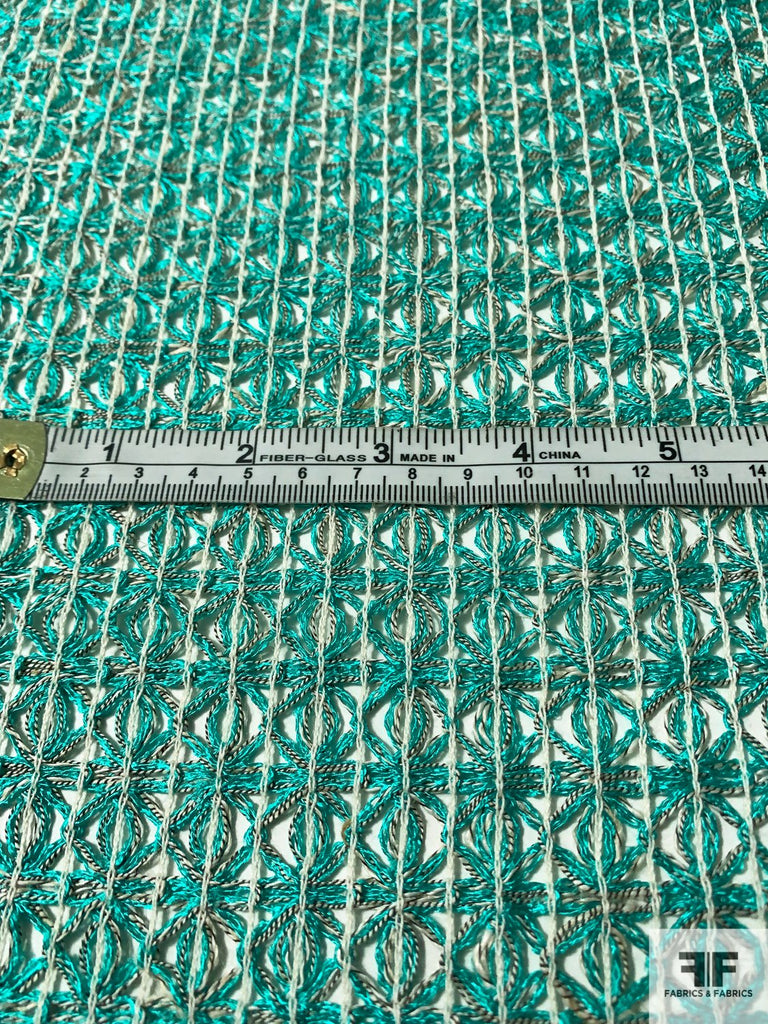 Italian Open Weave Pattern Rayon-Cotton Blend Novelty - Turquoise/White ...