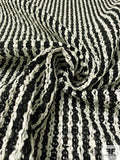 Italian Open Weave Striped Basketweave Rafia Novelty - Black / White