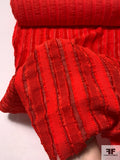 Italian Vertical Striped Fil Coupé Suiting Weight Novelty - Hot Red