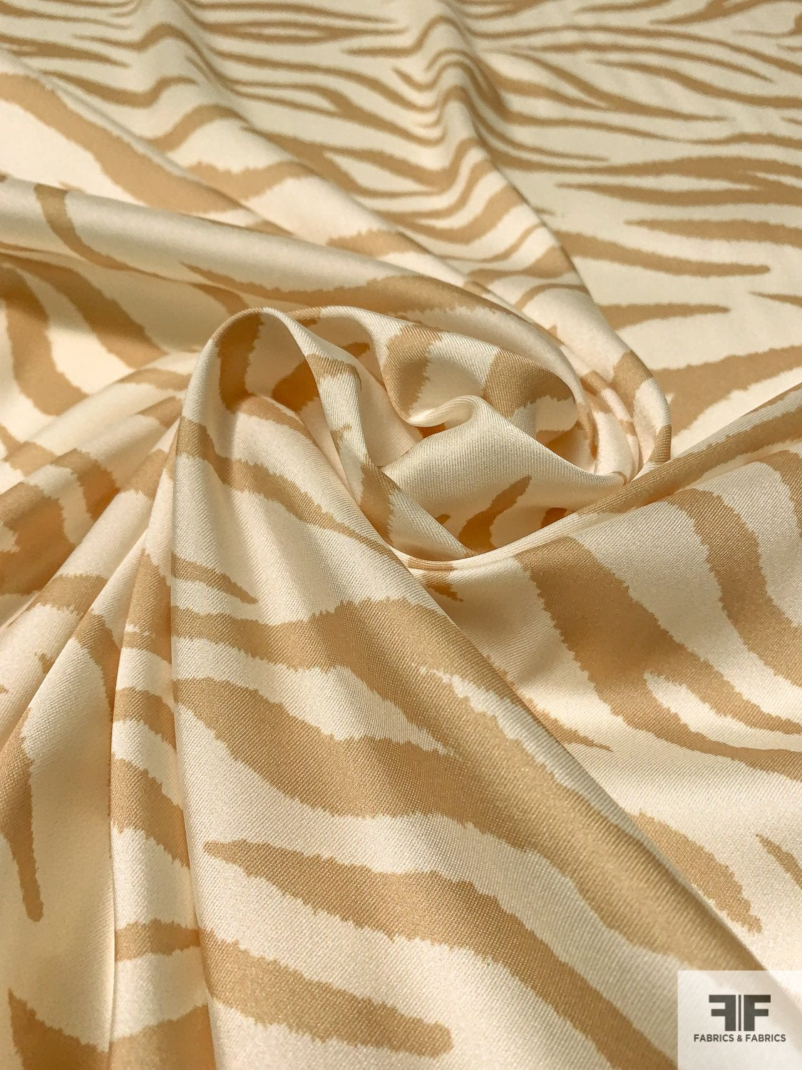Italian Zebra Pattern Printed Polyester Twill - Tan / Ivory
