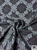 Damask Embroidered Stretch Denim Brocade - Black / Grey