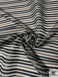Italian Woven Horizontal Stripes on Organza Base - Black / Grey / Brown