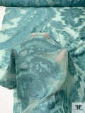 Italian Largescale Paisley Silk Chiffon Fil Coupé with Lurex - Dusty Turquoise