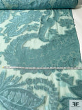 Italian Largescale Paisley Silk Chiffon Fil Coupé with Lurex - Dusty Turquoise
